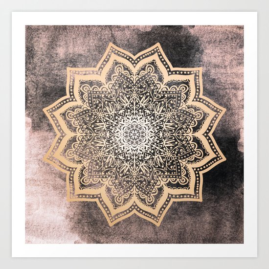 GOLD EARTH FLOWER MANDALA Art Print