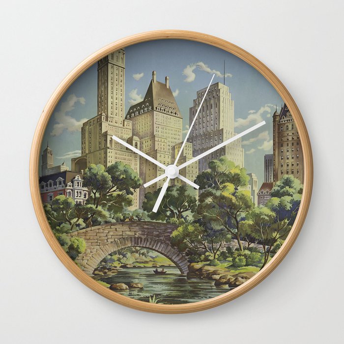 New York, United Airlines - Vintage Travel Poster Wall Clock
