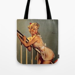 Pin Up Girl on Stair Banister Vintage Art Tote Bag