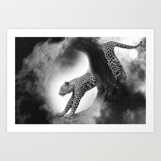 Leopard Night Hunt Art Print
