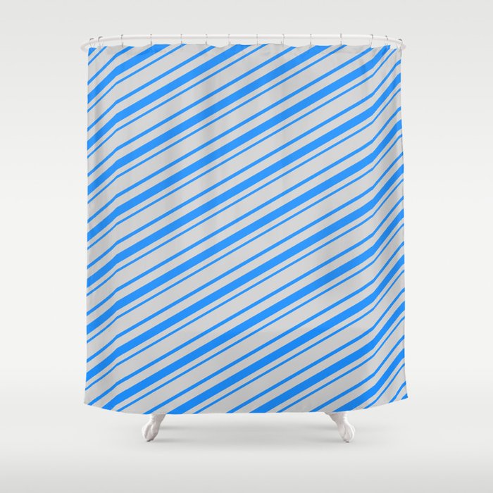 Light Gray & Blue Colored Lined Pattern Shower Curtain
