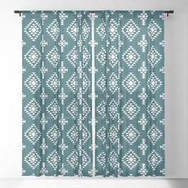 Teal Blue and White Native American Tribal Pattern Sheer Curtain