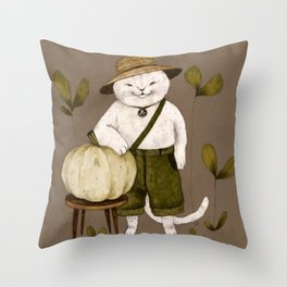 Farmer Cat Throw Pillow