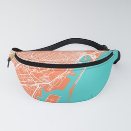 Barcelona Map | Spain | Coral & Turquoise Colors Fanny Pack
