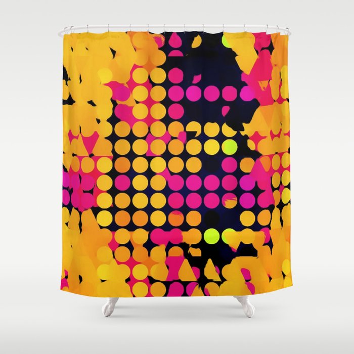 Bold Brights Geometric Circles Yellow Pink Black Shower Curtain