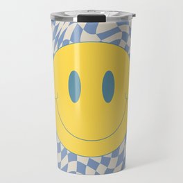 Smiley baby blue warp checked Travel Mug