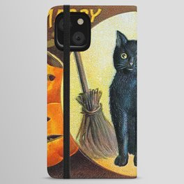 Merry Halloween Black Cat iPhone Wallet Case
