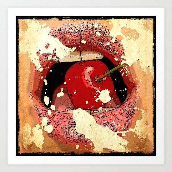 Red Cherry Lips Art Print