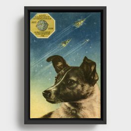 Laika — Soviet vintage space poster [Sovietwave] Framed Canvas