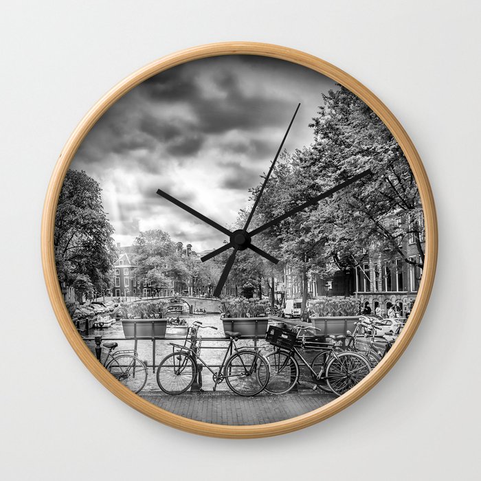 AMSTERDAM Gentlemen’s Canal | Typical Cityscape in monochrome Wall Clock