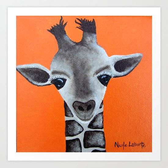 Baby Giraffe Orange Print. Animal Art animal print giraffe print kids room nursery art Art Print