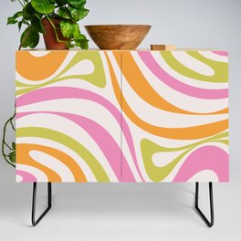 New Groove Trippy Retro 60s 70s Colorful Swirl Abstract Pattern Pink Lime Green Orange Credenza
