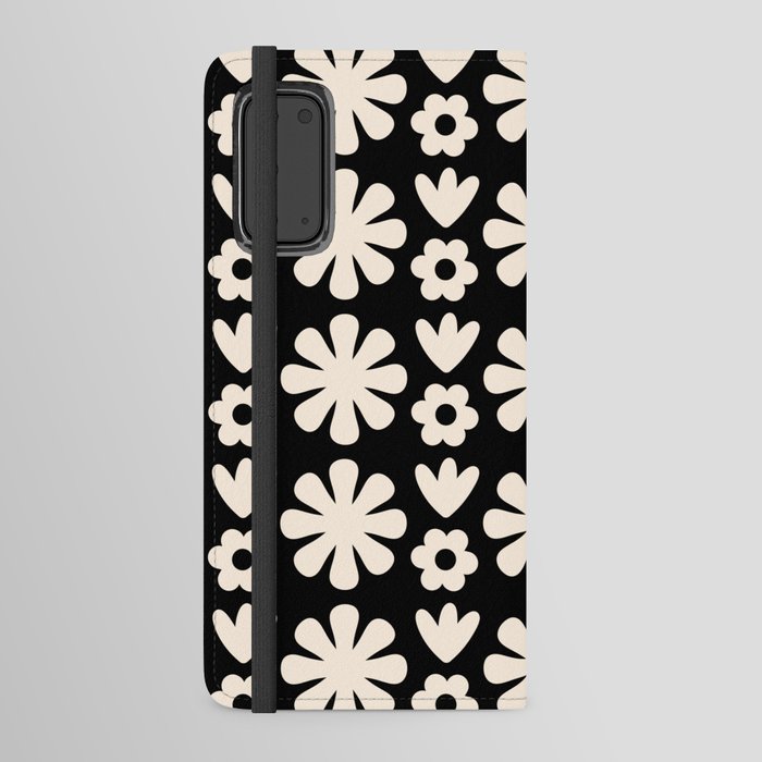 Scandi Floral Grid Retro Flower Pattern Black and Almond Cream  Android Wallet Case