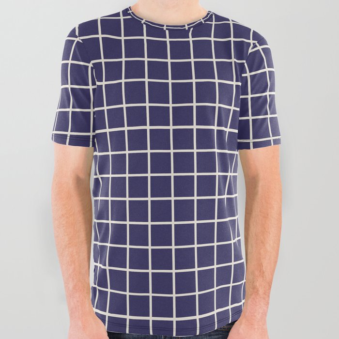 Grid lines Navy Geometric All Over Graphic Tee