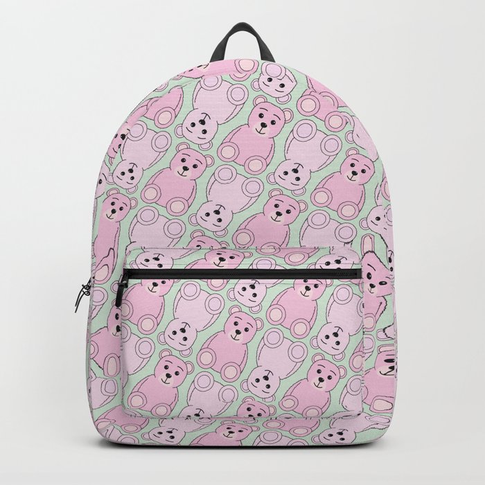 Pink and Green Teddy Bear Pattern Backpack