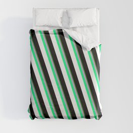[ Thumbnail: Colorful Forest Green, Plum, Green, White, and Black Colored Lines Pattern Duvet Cover ]