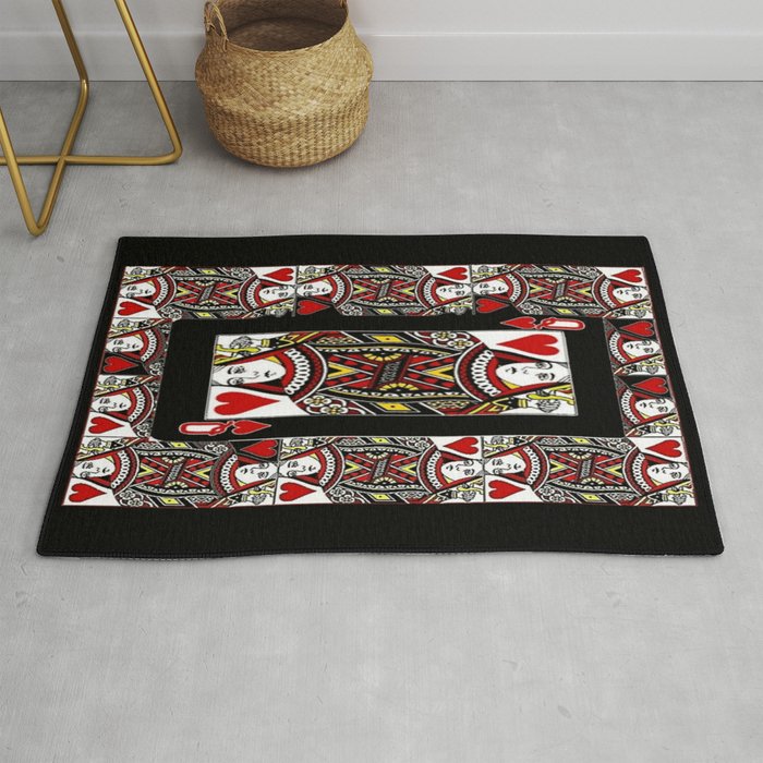  BLACK CASINO CARDS RED QUEENS OF HEARTS ABSTRACT Rug