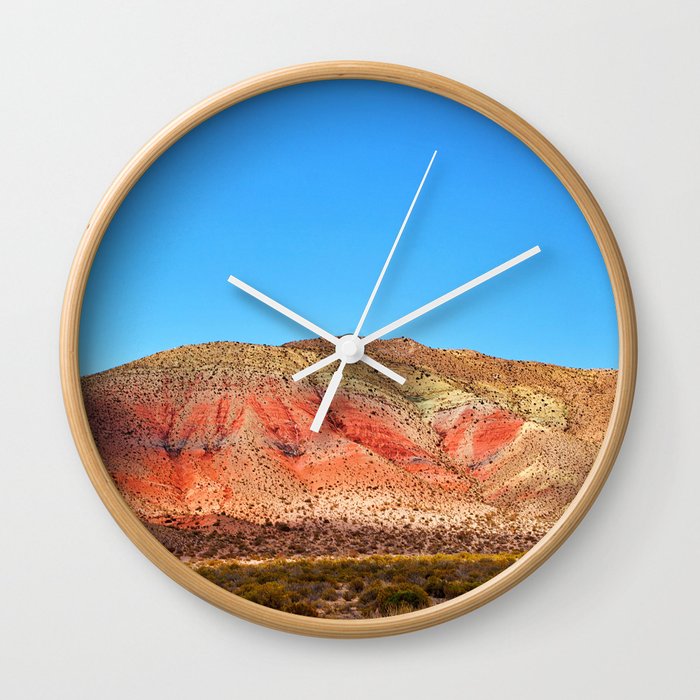 Argentina Photography - Badlands In Argentina With A Huge Mountain Wall Clock