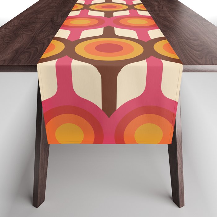 Magenta, Orange, Ivory & Brown Retro 1960s Circle Pattern Table Runner