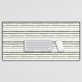 Watercolor Green and White Striped Desk Mat