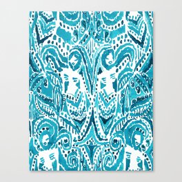#MERMLIFE Blue Ikat Watercolor Mermaids Canvas Print