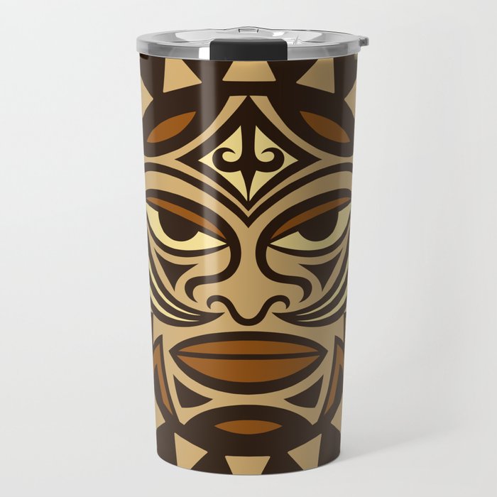Ethnic symbol-mask of the Maori people - Tiki on seamless pattern. Thunder-like is symbol of God. Sacrad tribal sign in the Polenesian style. Travel Mug