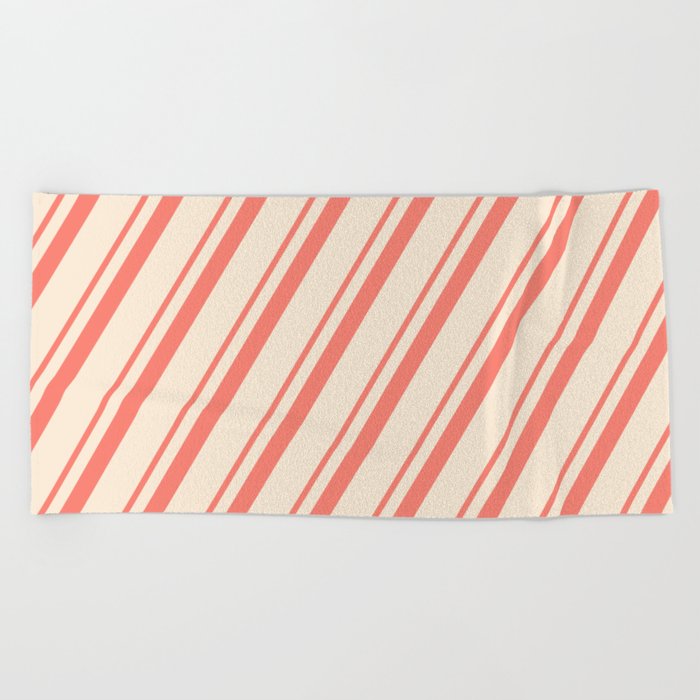 Salmon and Beige Colored Striped Pattern Beach Towel