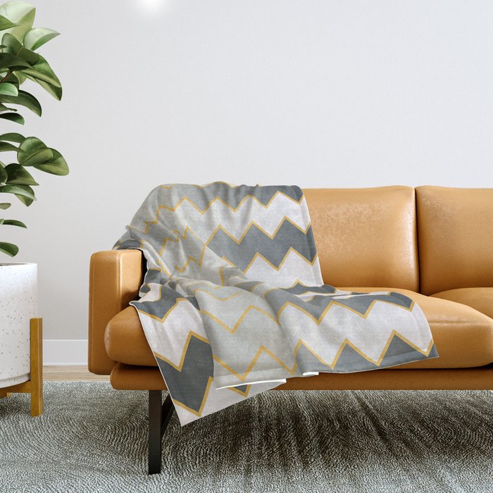 Silver Gold Modern Zig-Zag Line Collection Throw Blanket