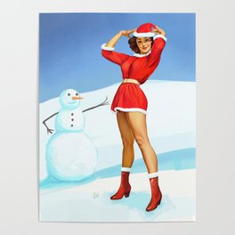 Vintage pin up - happy holidays Poster