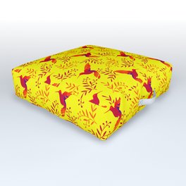 Pretty beautiful cute red hummingbirds, delicate twigs with little leaves yellow pattern. Gift ideas Outdoor Floor Cushion