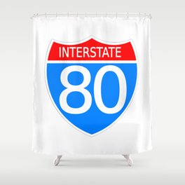 80 Interstate Red & Blue - Classic Vintage Retro American Highway Sign Shower Curtain