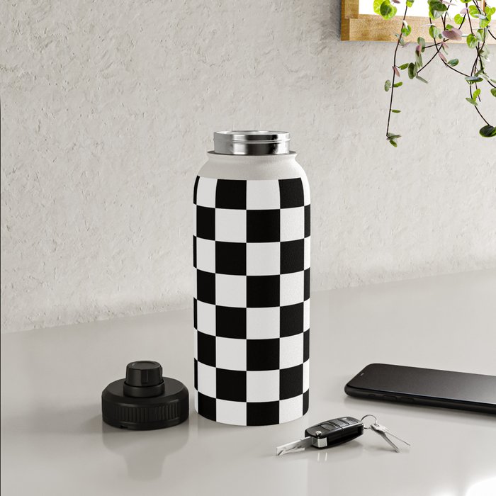 Black and White Checkered Water Bottle