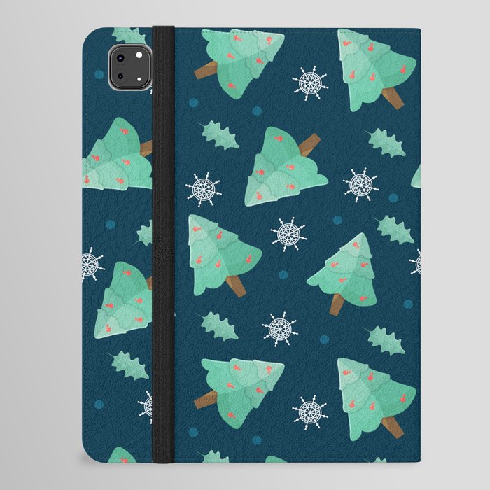 Christmas Pattern Turquoise Tree iPad Folio Case