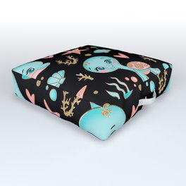 Dolphin And Tortoise Design Background Black Outdoor Floor Cushion | Marinelife, Dolphinlovers, Dolphinlover, Riverdolphin, Cetacea, Seacreature, Graphicdesign, Pattern, Adorable, Cutedolphins 