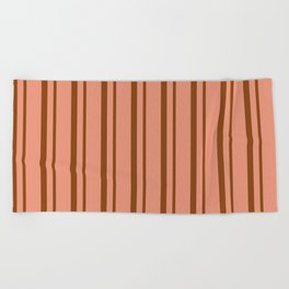 [ Thumbnail: Brown & Dark Salmon Colored Lined Pattern Beach Towel ]