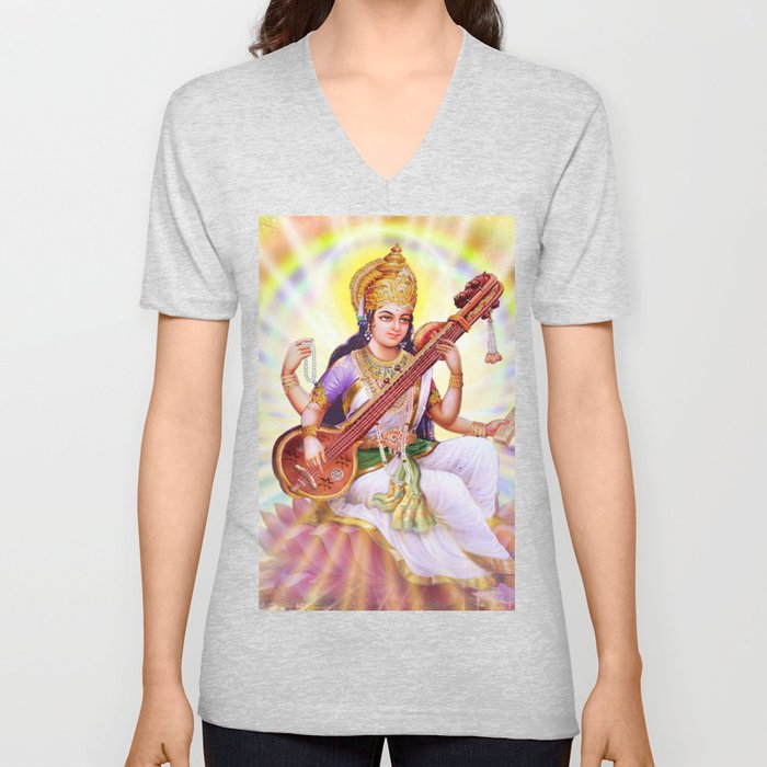 Goddess Saraswati V Neck T Shirt