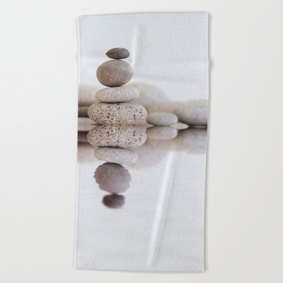 Stone Balance pebble cairn and water Beach Towel