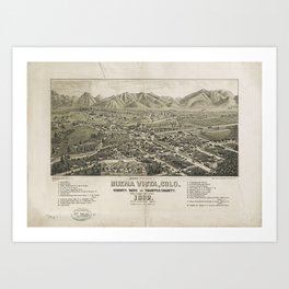 Buena Vista, Colorado (1882) Art Print | Drawing, Town, History, Old, Vintage, Landscape, Historic, Colorado, Buenavista, Antique 