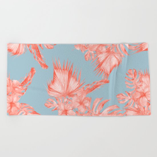 Dreaming of Hawaii Coral on Ocean Blue Beach Towel