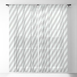 [ Thumbnail: Grey & Mint Cream Colored Stripes/Lines Pattern Sheer Curtain ]