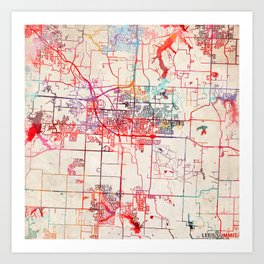 Lee's Summit map Missouri MO Art Print | Poster, Mo, Red, Green, Art, Mapof, Watercolor, Blue, Painting, Vintage 