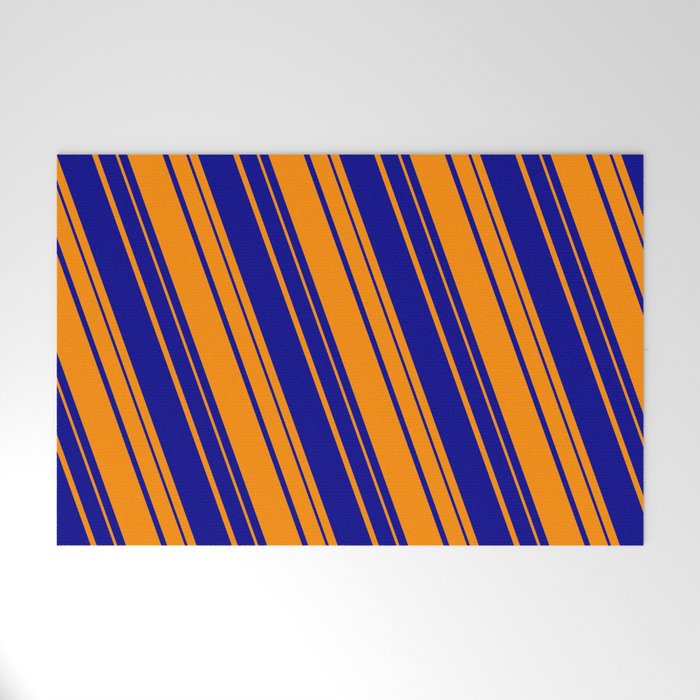Dark Orange and Dark Blue Colored Lines Pattern Welcome Mat