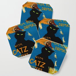 Mix Your Drinks with Catz (Cats) Bitters Aperitif Liquor Vintage Advertising Poster Coaster
