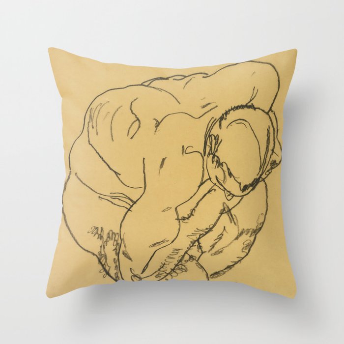 Egon Schiele "Crouching male nude" Throw Pillow
