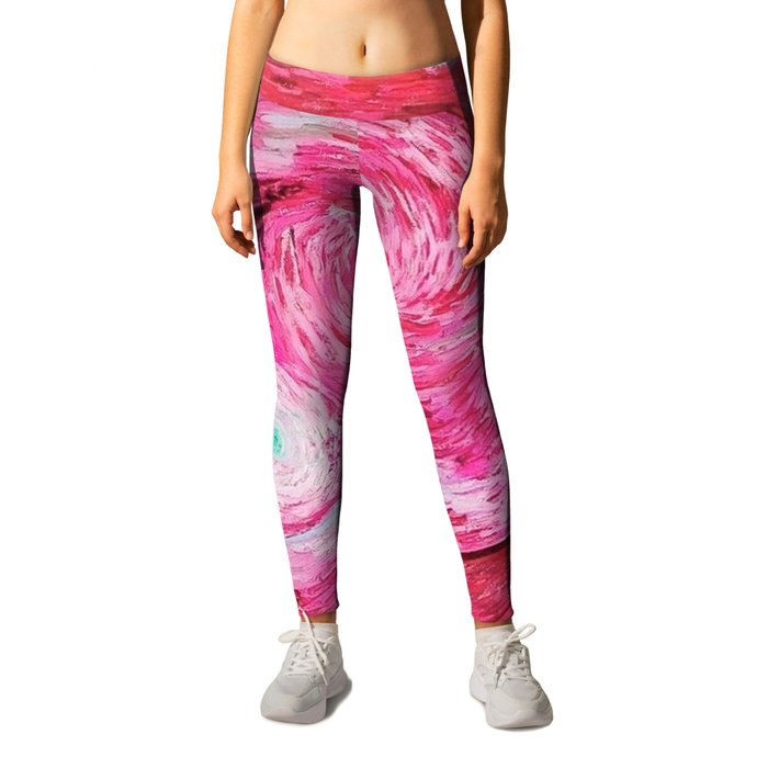 The Starry Night - La Nuit étoilée oil-on-canvas post-impressionist landscape masterpiece painting in alternate fuchsia pink and baby blue by Vincent van Gogh Leggings