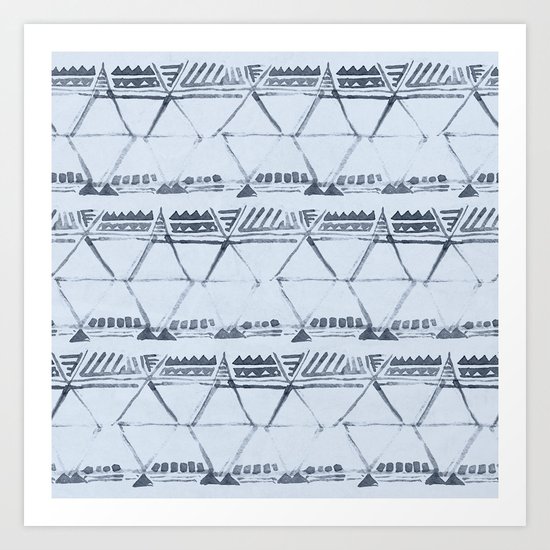 Simply Tribal Shibori in Indigo Blue on Sky Blue Art Print
