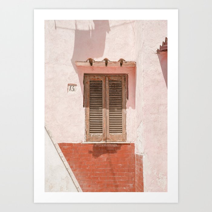 Italian Pink House | Wooden Window Shutters on Procida Island, Italy Art Print | Pastel Color Travel Photography Art Print