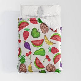 Tutti Fruity Hand Drawn Summer Mixed Fruit Duvet Cover