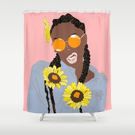 Believe in Yo Juice - Digital Black Goddess Vector Drawing Shower Curtain