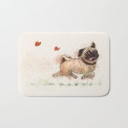 The Furminator pug watercolor like art Bath Mat | Comic, Illustration, Painting, Cute, Watercolor, Digital, Pug, Fur, Funny, Animal 